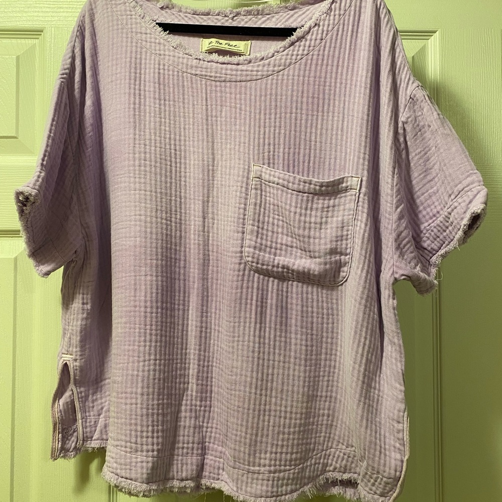 Free People Lavender Frayed Tee Size XL